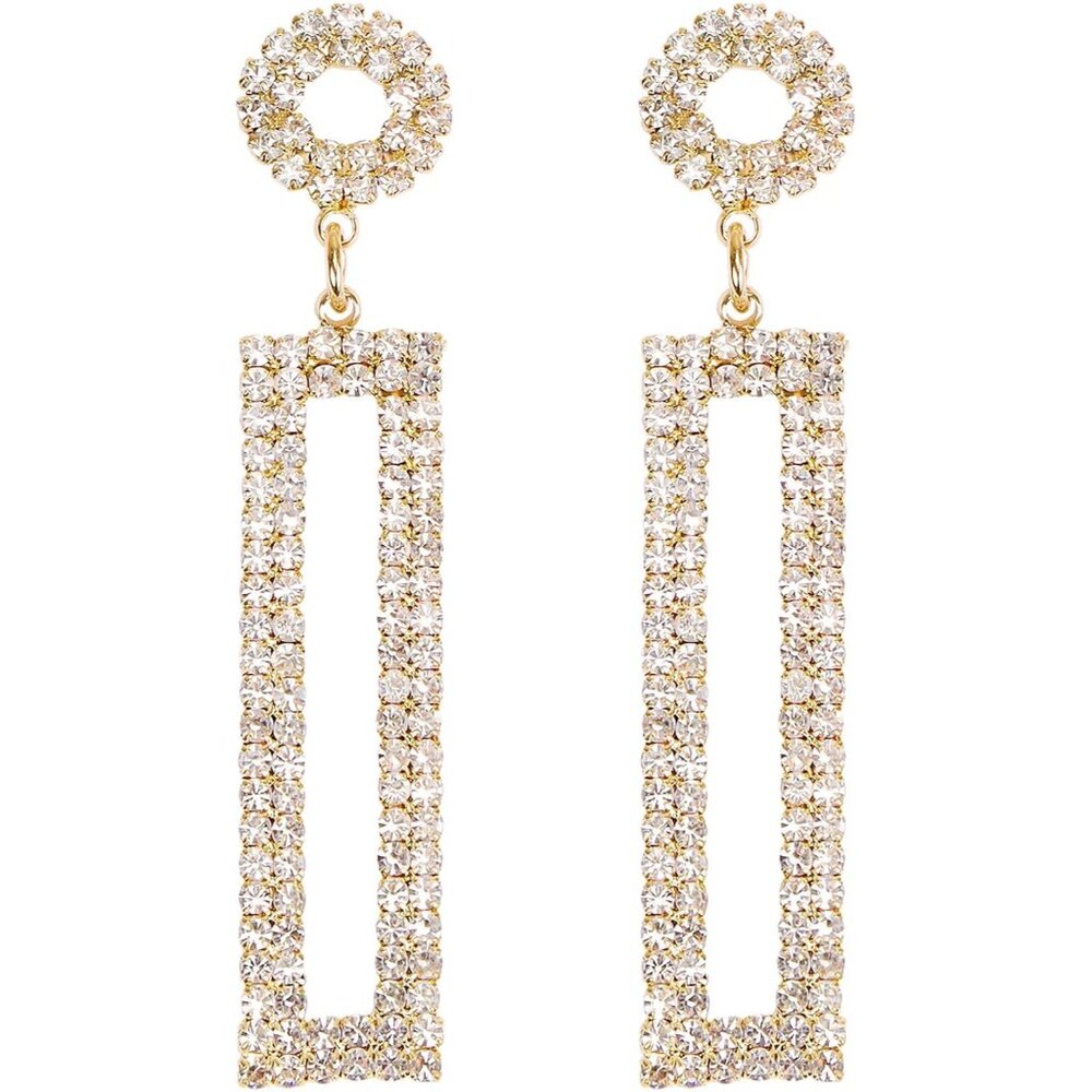 Lightweight Rhinestone Rectangle Dangle Earrings … - image 1